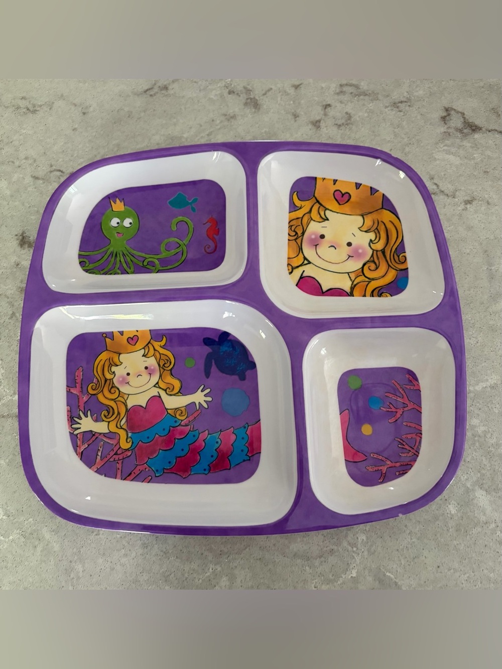 Wegmans Vintage 1980’s Kids Divided Plate - Purple Mermaid Princess